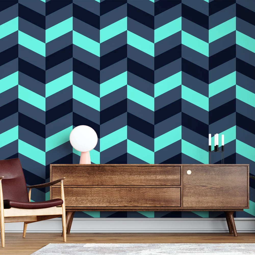 Mural Wallpaper chevron | Modern blue and turquoise