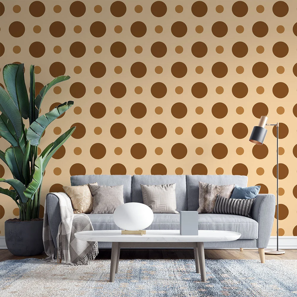 Mural Wallpaper dots | Retro brown and beige design