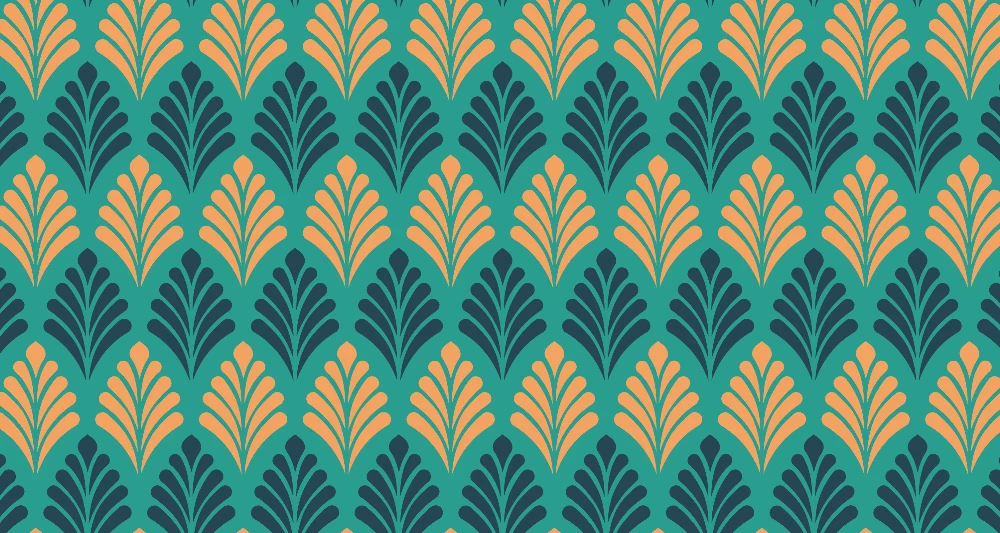 Mural Wallpaper geometric | Turquoise and yellow Art Deco pattern