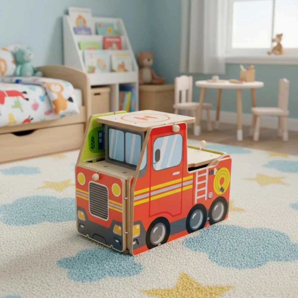 Ecotoys drveni set za vatrogasnu postaju, garaž s dodacima