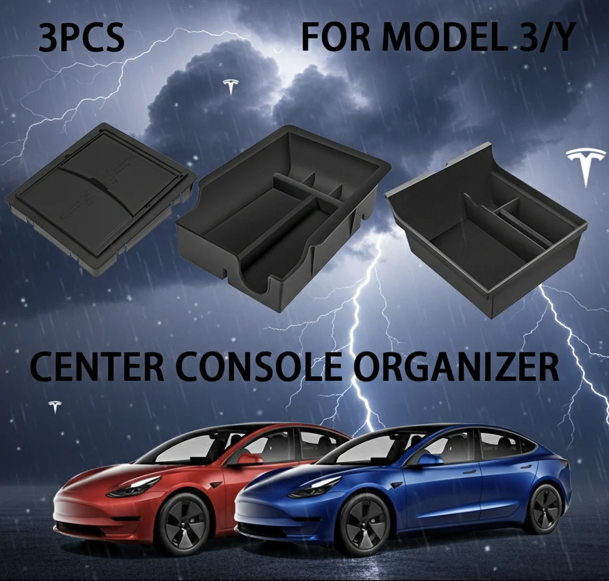 3PCS Organizatorski ladica za središnju konzolu prikladna za Tesla Model 3 / Y HRMREST Skriveni kocki za pohranu ladica Un...