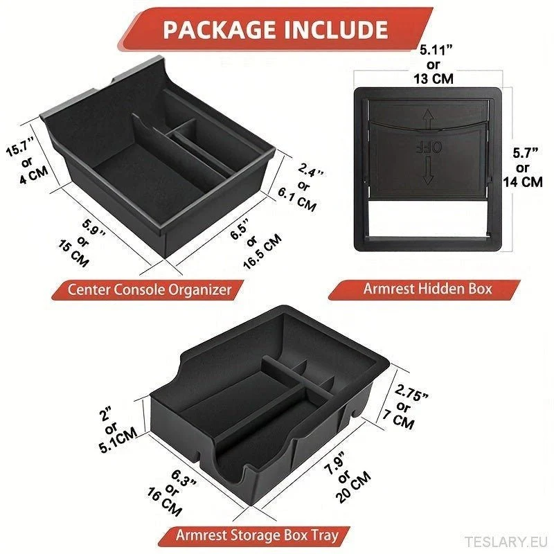 3PCS Organizatorski ladica za središnju konzolu prikladna za Tesla Model 3 / Y HRMREST Skriveni kocki za pohranu ladica Un...