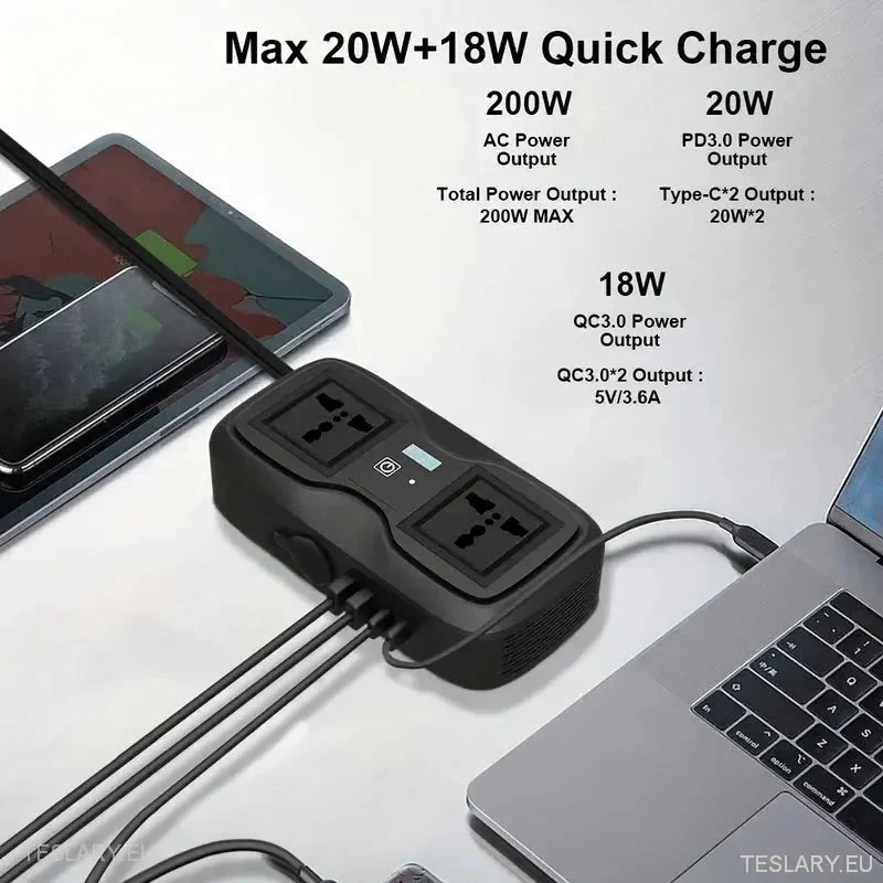 200 W 12-15V 220V pretvarač kompatibilan s Teslinim automobilima (samo u Velikoj Britaniji i Irskoj)