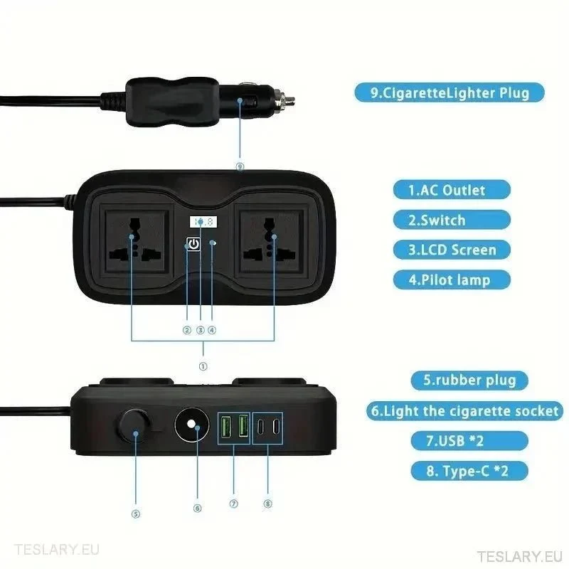 200 W 12-15V 220V pretvarač kompatibilan s Teslinim automobilima (samo u Velikoj Britaniji i Irskoj)