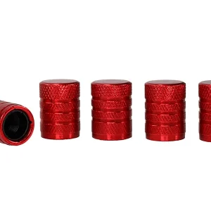Aluminijska čepica za ventil s plastičnim navojnim umetakom, 5 komada, crvena
