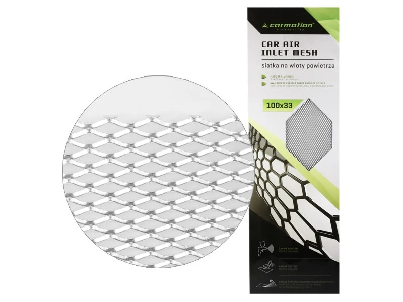Aluminijska mrežica za ventilaciju automobila 7x12 mm, romb, ploč 100x33 cm, srebrna