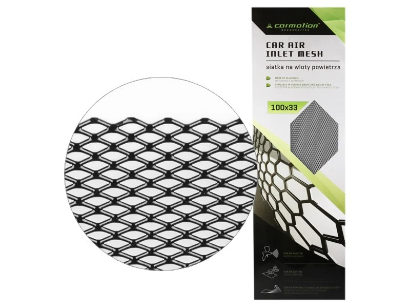 Aluminijska mrežica za ventilaciju automobila 7x12 mm, romb, ploč 100x33 cm, crna