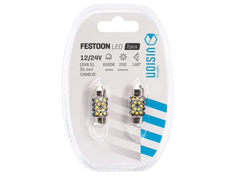 žarulja VISION Festoon SV8.5 31 mm 12/24V 12x 2016 SMD LED, CANBUS, bijela, 2 kom