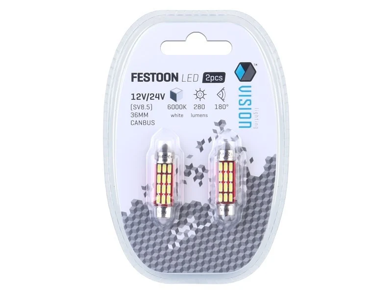 Žarulja VISION Festoon SV8.5 39 mm 12/24V 12x 4014 SMD LED, nepolarna, CANBUS, bijela, 2 kom