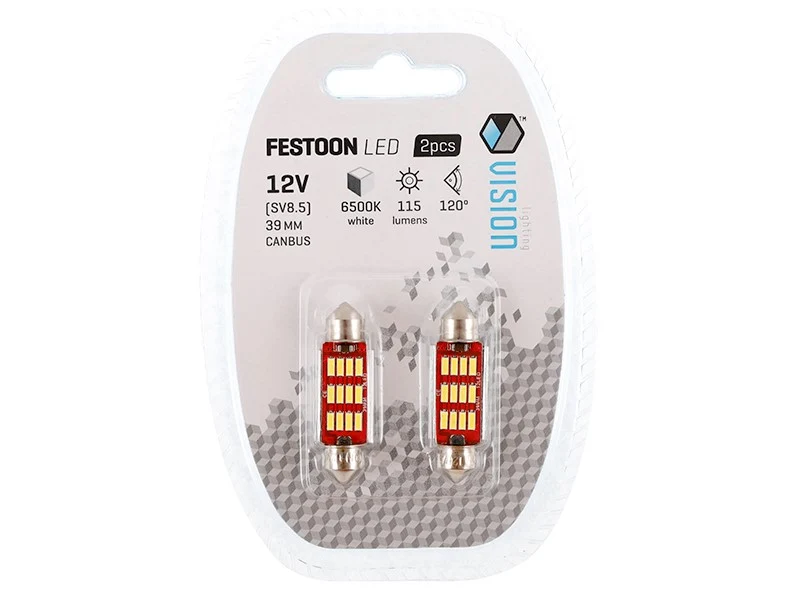 Žarulja VISION Festoon SV8.5 39 mm 12/24V 12x 4014 SMD LED, CANBUS, bijela, 2 kom, 2 kom