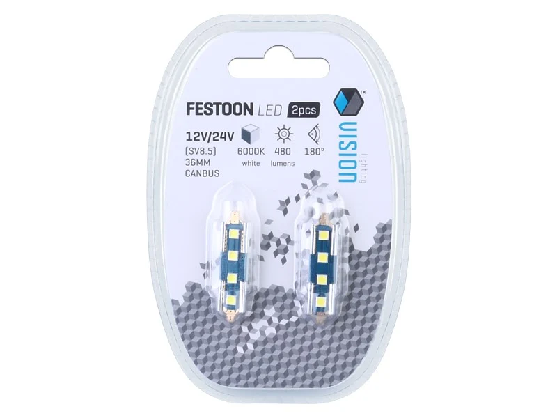 Žarulja VISION Festoon SV8.5 36mm 12/24V 4x 3030 SMD LED, nepolarna, CANBUS, bijela, 2 kom