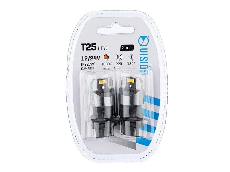 Žarulja VISION PY27W (T25) 12/24V 6x 3020 SMD LED, nepolarna, CANBUS, narančasta, 2 kom