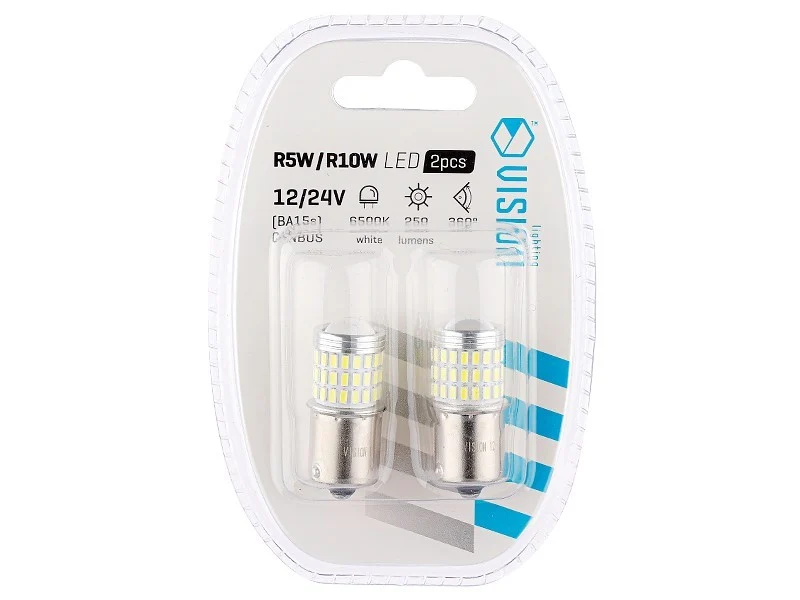 Žarulja VISION R5W / R10W BA15s 12/24V 54x 3014 SMD + 3x 3030 SMD LED, nepolarna, CANBUS, bijela, 2 kom