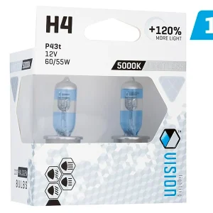 Žarulje VISION beskrajno bijele H4 12V 60 / 55W P43t U E4 + 120%, 2 kom