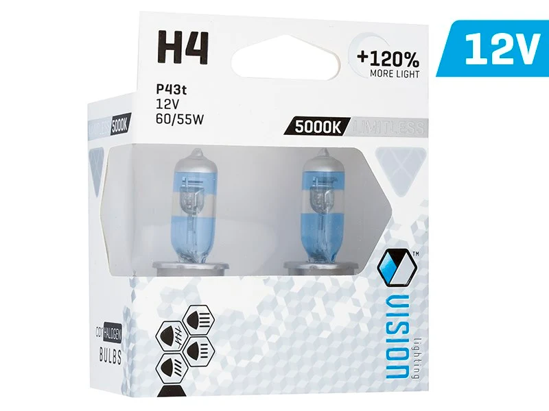 Žarulje VISION beskrajno bijele H4 12V 60 / 55W P43t U E4 + 120%, 2 kom