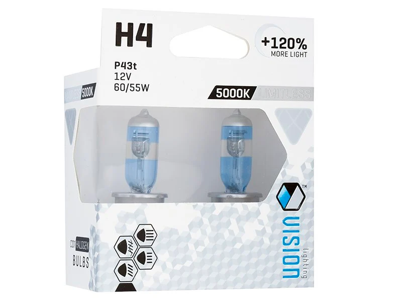 Žarulje VISION beskrajno bijele H4 12V 60 / 55W P43t U E4 + 120%, 2 kom