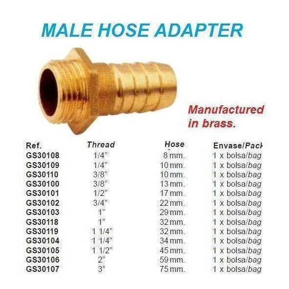 BRASS MALE HOSE CONNECTOR 1" X 32 MM