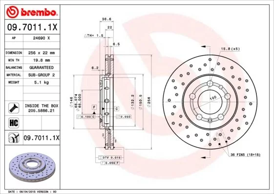 BREMBO kočni diskovi Xtra Line 256x22mm 09.7011.1X VW, Audi, Seat, Škoda