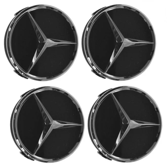 Mercedes čepovi 75mm za alu felge - Sjajno Crni (Set 4kom)