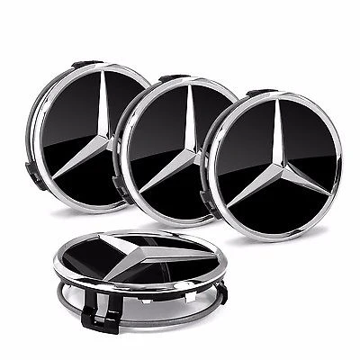 Mercedes čepovi 75mm za alu felge - Sjajno Crni (Set 4kom)