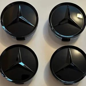 Mercedes čepovi za felge SJAJNO CRNI s konus rubom - 75mm (SET 4kom)
