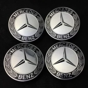 MERCEDES čepovi za felge srebreni s CRNIM obrubom - 75mm (4 kom)