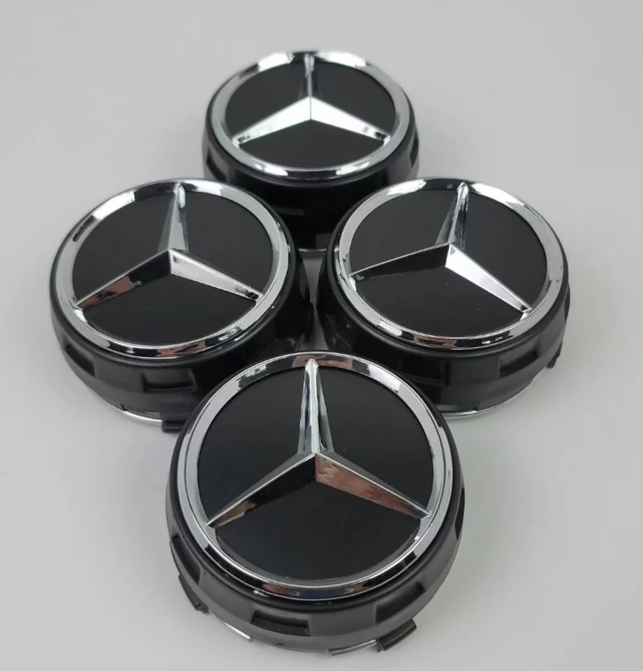 Mercedes POVIŠENI čepovi 75mm za alu felge - Sjajno Crni (Set 4kom)