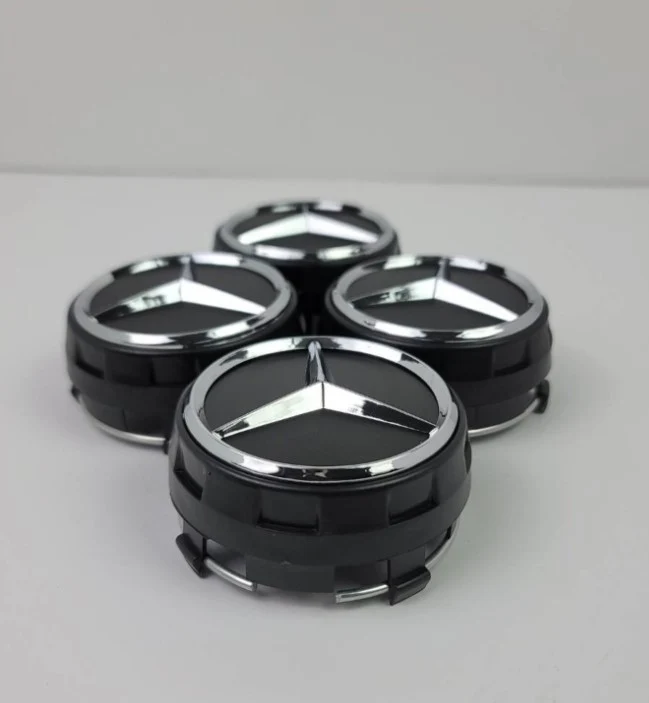 Mercedes POVIŠENI čepovi 75mm za alu felge - Sjajno Crni (Set 4kom)