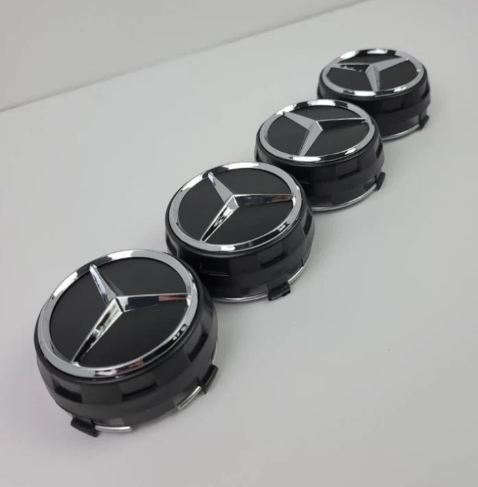 Mercedes POVIŠENI čepovi 75mm za alu felge - Sjajno Crni (Set 4kom)