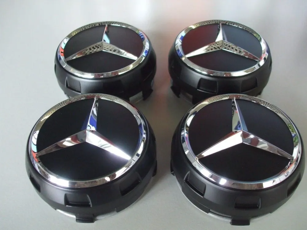 Mercedes POVIŠENI čepovi 75mm za alu felge - Sjajno Crni (Set 4kom)