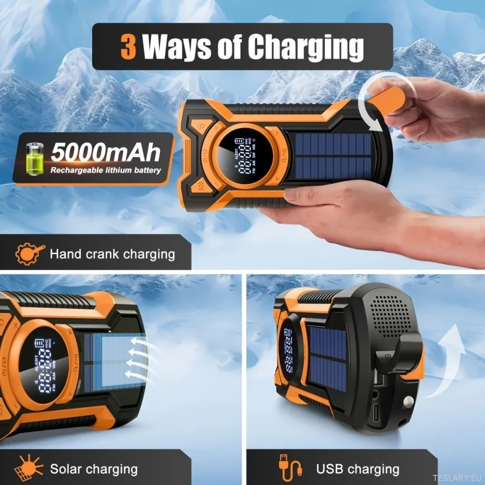 Multifunkcionalna Tesla i ostala EV EVESTRANI RADIO RADE-CRANK GENERATOR SVJETLO SA SOS FM/AM/WB/BT 5000MAH