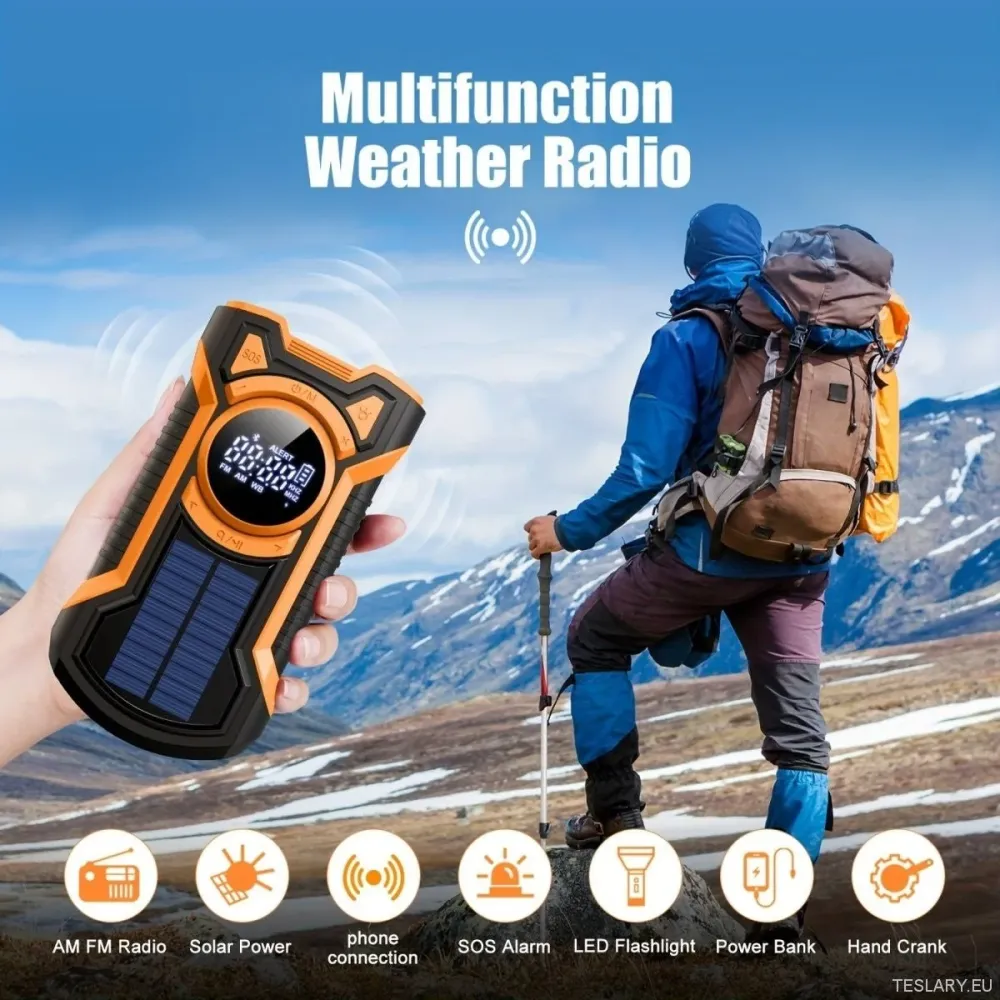 Multifunkcionalna Tesla i ostala EV EVESTRANI RADIO RADE-CRANK GENERATOR SVJETLO SA SOS FM/AM/WB/BT 5000MAH
