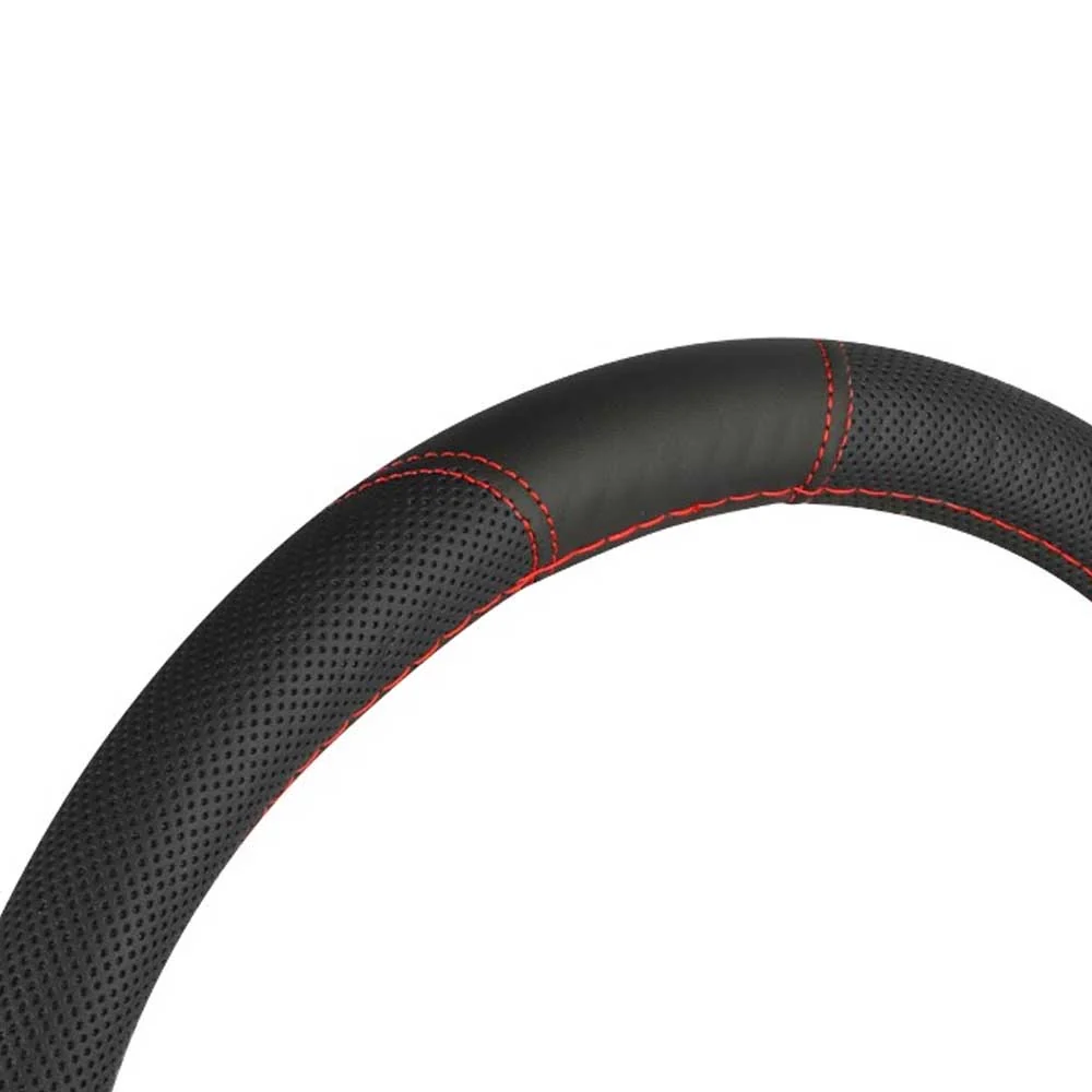 Navlaka za upravljač od PU kože (37–39 cm, crna s crvenim šavovima)