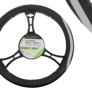 Navlaka za volan PU 37-39 cm "M", perforirana, crna + sivi elementi