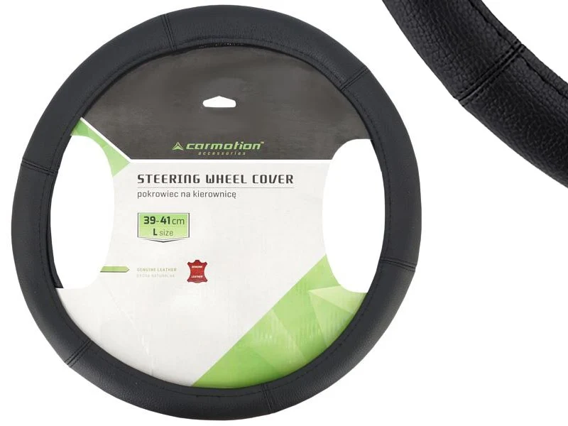 Navlaka za volan "L" 39-41 cm, prava kož, crna