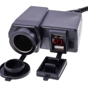 Punjač za motocikl 2xUSB 4.2A s voltmetrom i EURO utičnicom za upaljač