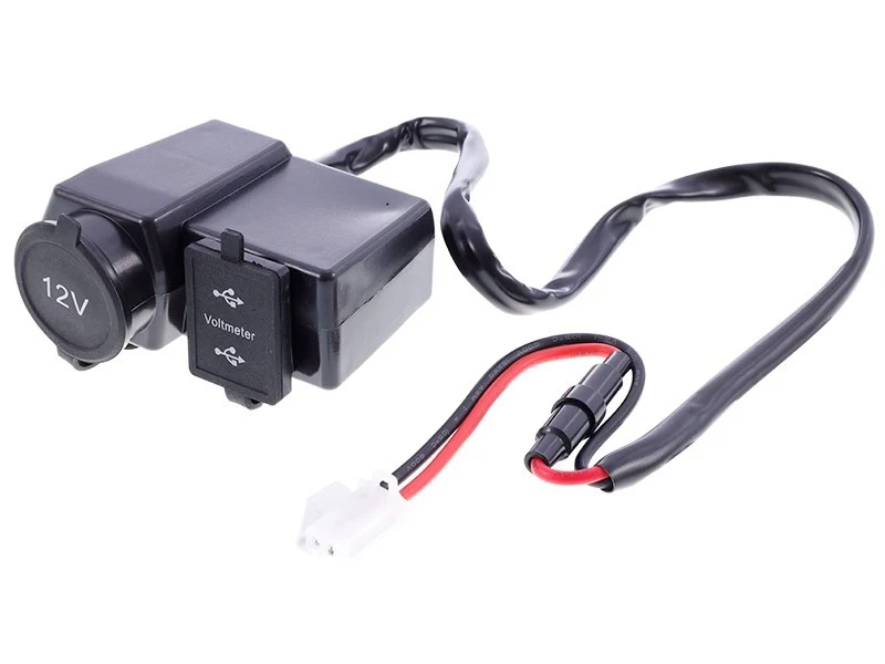 Punjač za motocikl 2xUSB 4.2A s voltmetrom i EURO utičnicom za upaljač