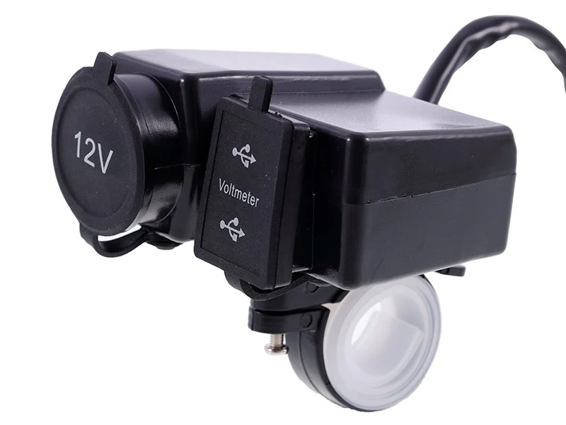 Punjač za motocikl 2xUSB 4.2A s voltmetrom i EURO utičnicom za upaljač