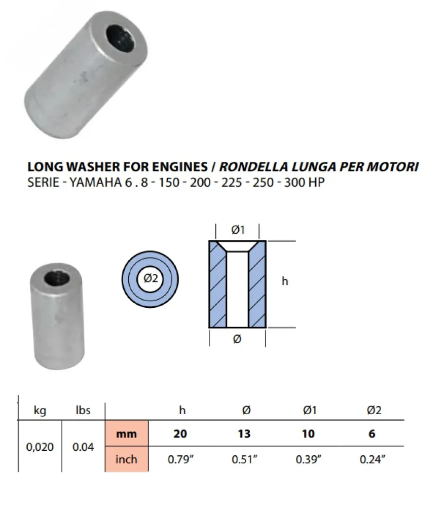 Recmar® zinc anode crank case replaces 68T-11325-00