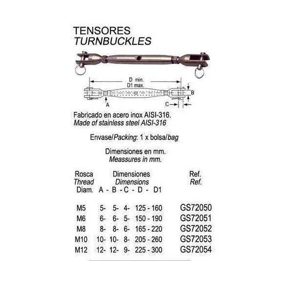 RIGGING SCREW AISI-316 8MM (PACK 5)