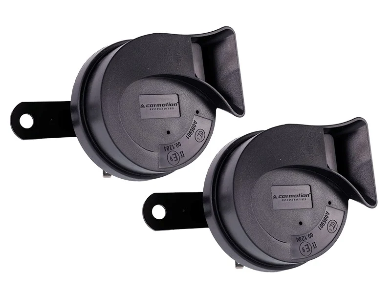 Rog 12 V, 118 dB, dvosklopni, puževog tipa, promjer 80 mm, bočno montiran, homologacija E9, 2 kom.