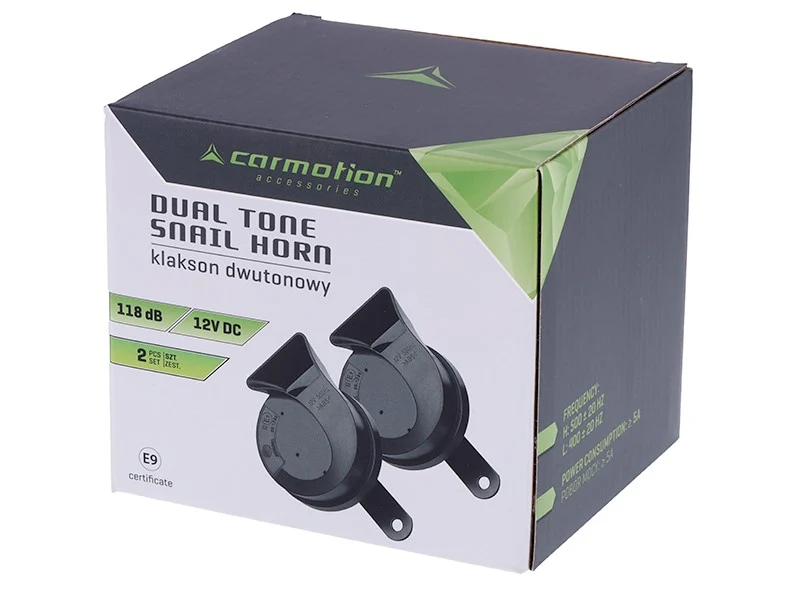 Rog 12 V, 118 dB, dvosklopni, puževog tipa, promjer 80 mm, bočno montiran, homologacija E9, 2 kom.