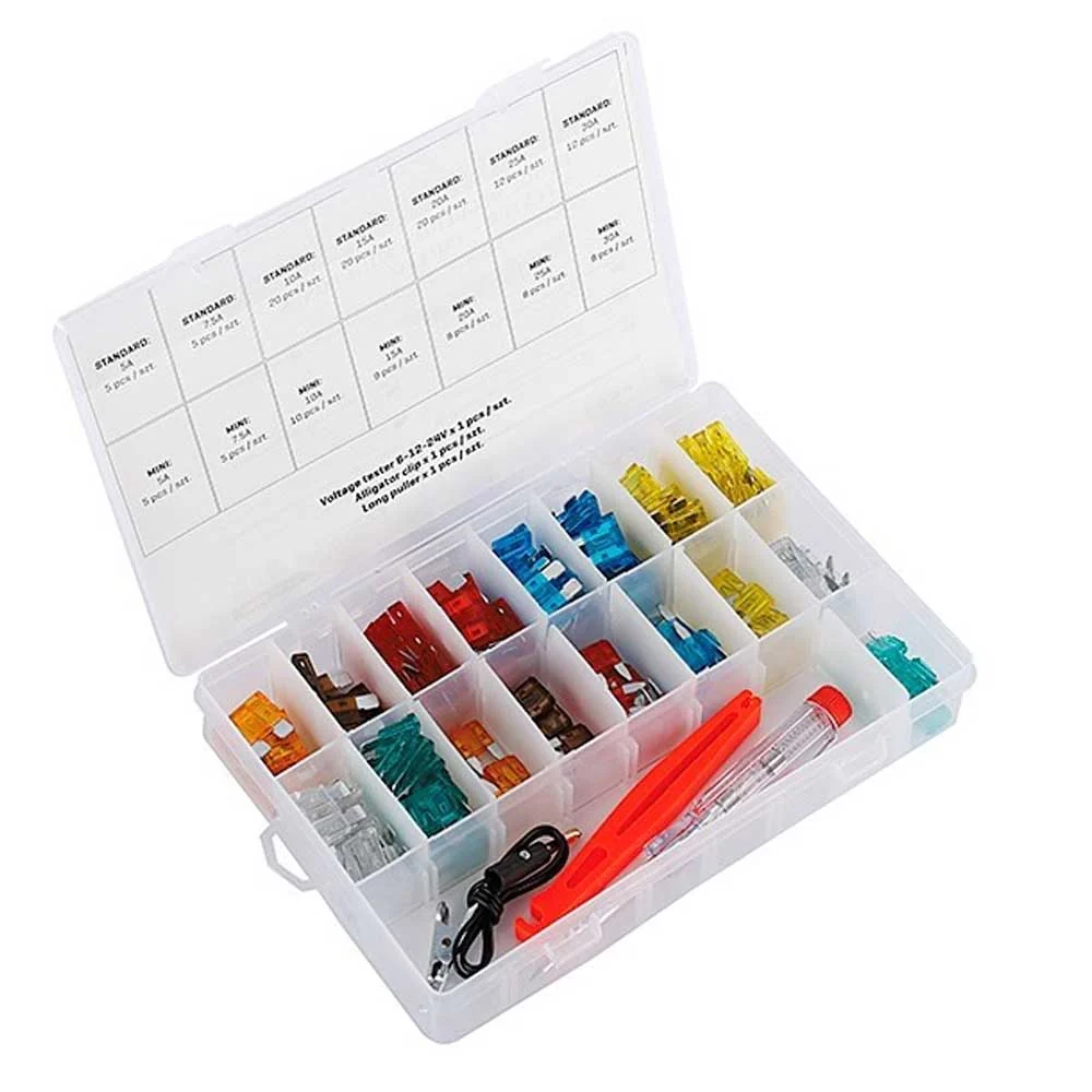 Set mini auto osigurač s ispitivačem i pincetom - 150 kom