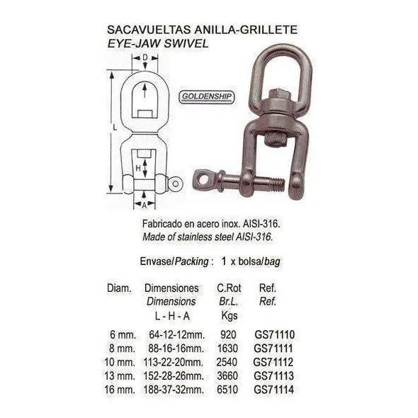 SWIVEL, EYE & JAW 6MM (10)