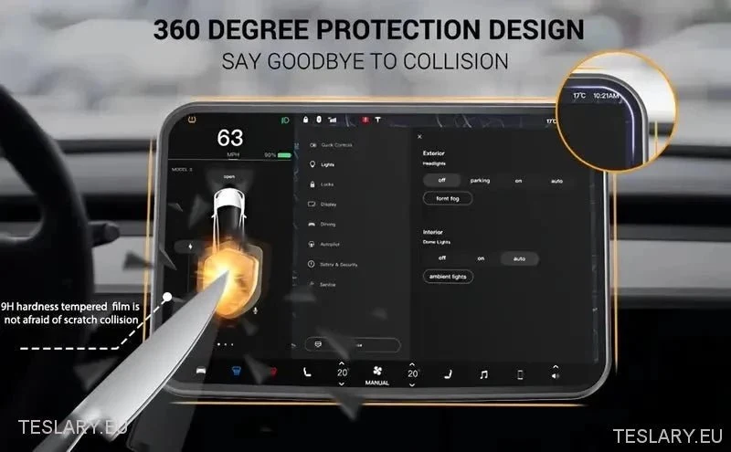 Tesla Model 3 / Y kaljenog staklenog zaslona s rubom ugljičnih vlakana