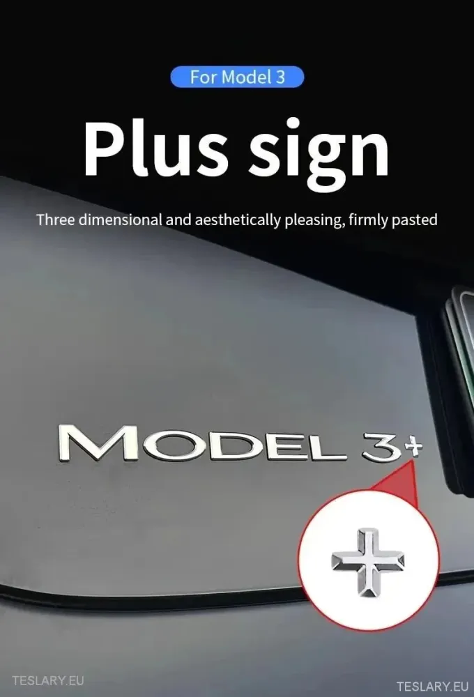 Tesla Model 3+ Long Range " +" logo srebra