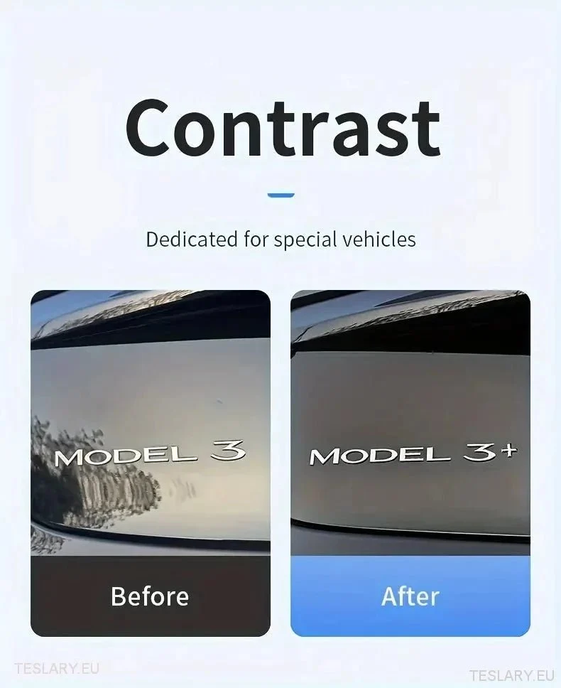 Tesla Model 3+ Long Range " +" logo srebra