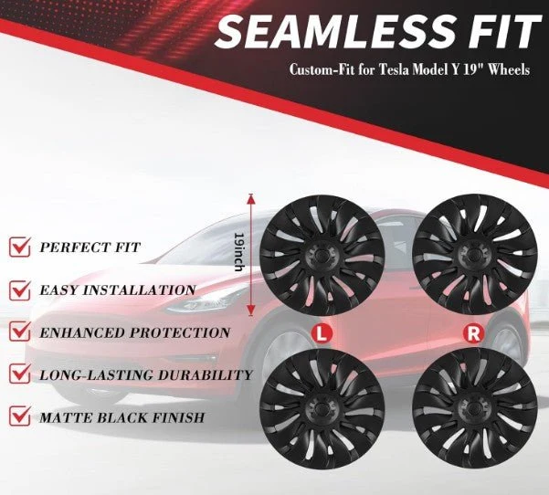 Tesla y 19 "Potpuna pokrivena oluja Hubcaps - Matte Black
