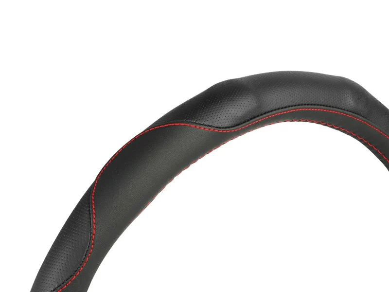 Zaštita za volan PU 39-41 cm "L", perforirani rukohvati, crna + crveni šavovi
