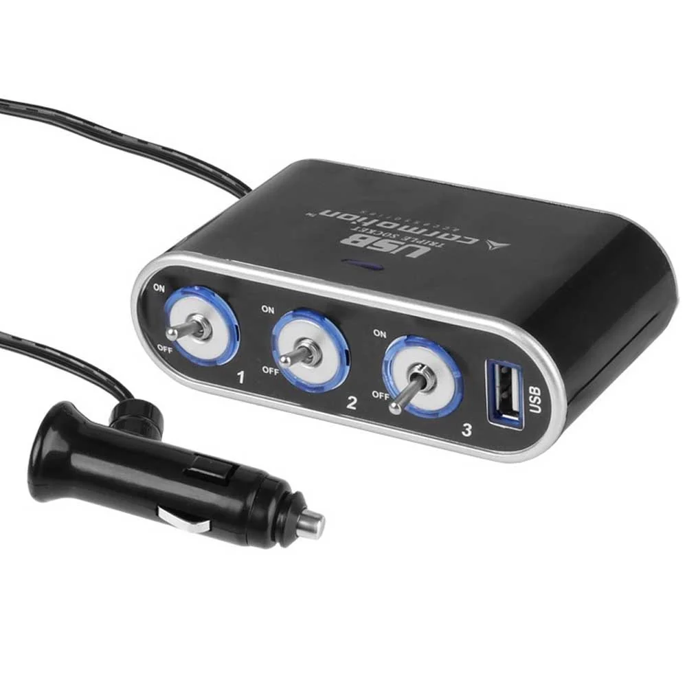 Trostruki razdjelnik za upaljač s prekidačima i USB priključkom (12–24V)
